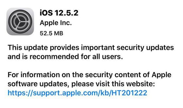淮安苹果手机维修分享iOS12.5.2发布，建议所有老苹果用户安装 